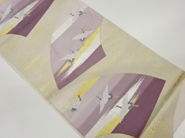 扇に群鶴・吹き寄せ模様織出し袋帯